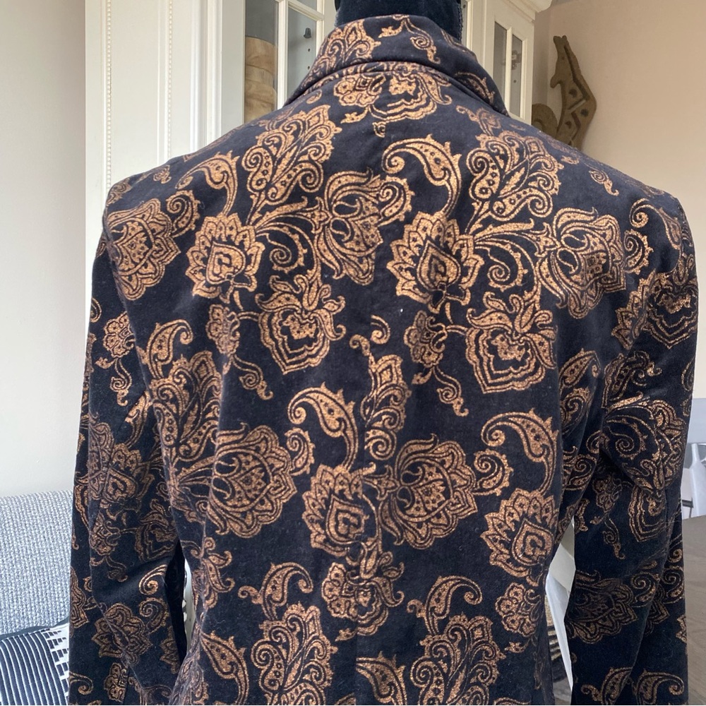 LAUREN Ralph Lauren Black Velvet Gold Brocade Blazer - Picture 9 of 15